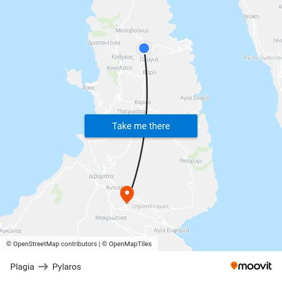 Plagia to Pylaros map
