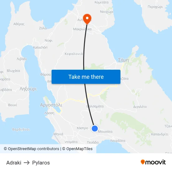 Adraki to Pylaros map