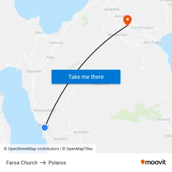 Farsa Church to Pylaros map