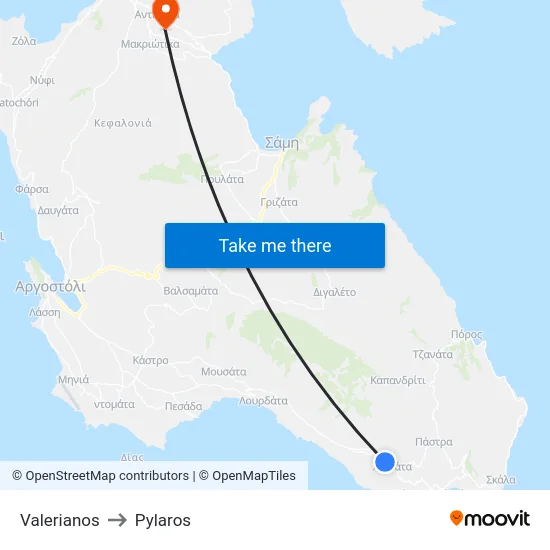 Valerianos to Pylaros map