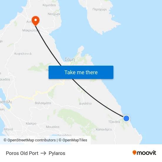 Poros Old Port to Pylaros map