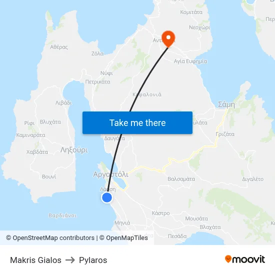 Makris Gialos to Pylaros map