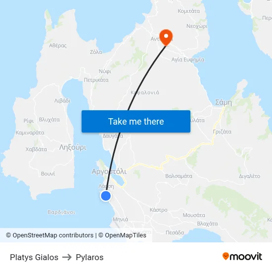 Platys Gialos to Pylaros map