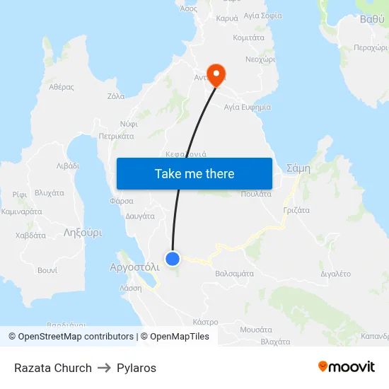 Razata Church to Pylaros map