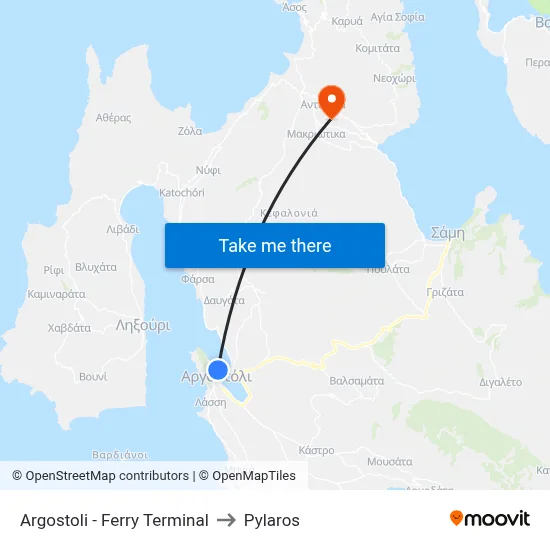 Argostoli - Ferry Terminal to Pylaros map