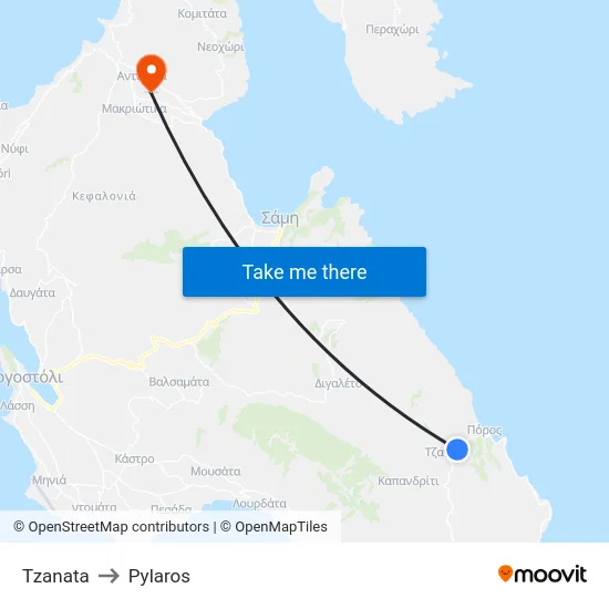 Tzanata to Pylaros map