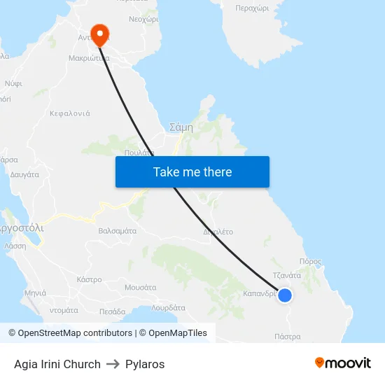 Agia Irini Church to Pylaros map
