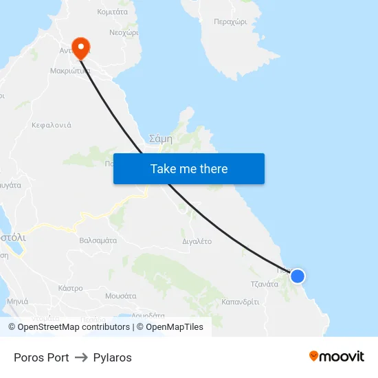 Poros Port to Pylaros map
