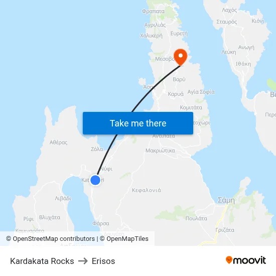 Kardakata Rocks to Erisos map