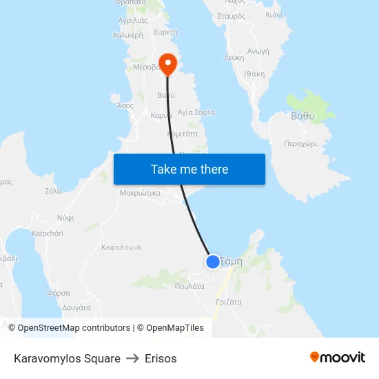 Karavomylos Square to Erisos map