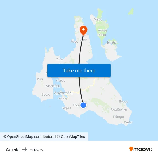Adraki to Erisos map
