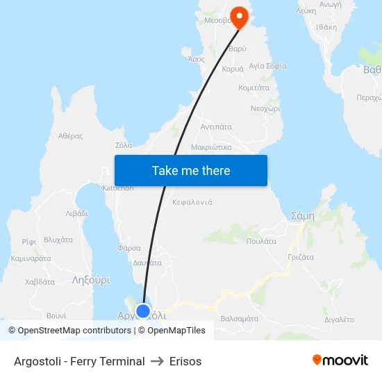 Argostoli - Ferry Terminal to Erisos map