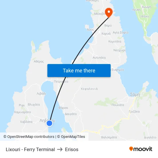 Lixouri - Ferry Terminal to Erisos map