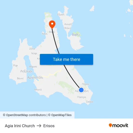 Agia Irini Church to Erisos map