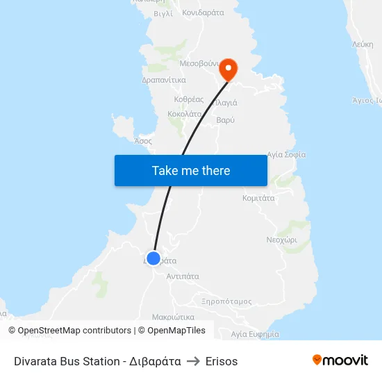 Divarata Bus Station to Erisos map