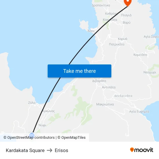 Kardakata Square to Erisos map