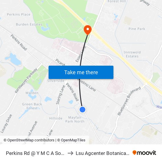 Perkins Rd @ Y M C A Southside - E to Lsu Agcenter Botanical Gardens map