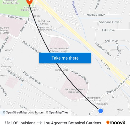 Mall Of Louisiana to Lsu Agcenter Botanical Gardens map