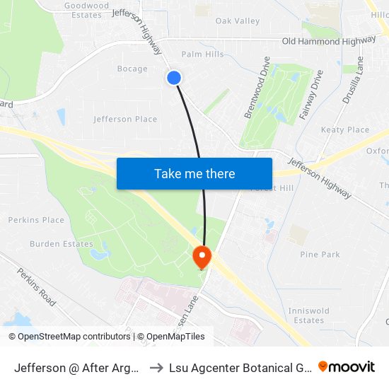 Jefferson @ After Argosy - W to Lsu Agcenter Botanical Gardens map