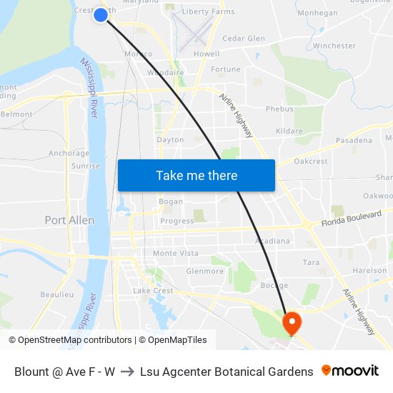 Blount @ Ave F - W to Lsu Agcenter Botanical Gardens map