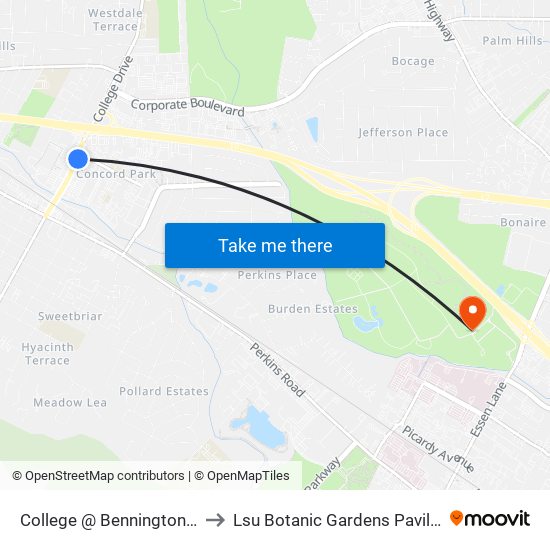 College @ Bennington - N to Lsu Botanic Gardens Pavillion map