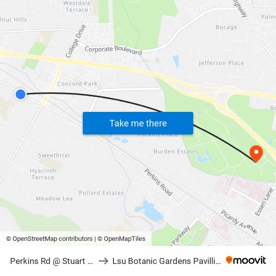 Perkins Rd @ Stuart - E to Lsu Botanic Gardens Pavillion map