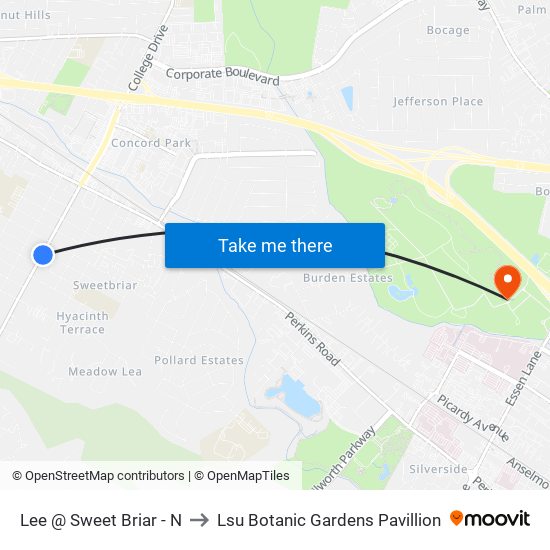 Lee @ Sweet Briar - N to Lsu Botanic Gardens Pavillion map