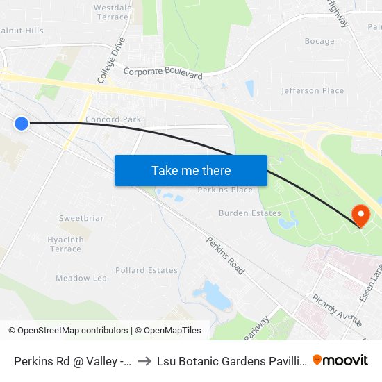 Perkins Rd @ Valley - W to Lsu Botanic Gardens Pavillion map