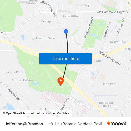 Jefferson @ Brandon - W to Lsu Botanic Gardens Pavillion map