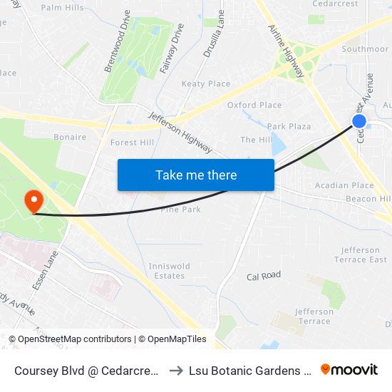 Coursey Blvd @ Cedarcrest Ave - W to Lsu Botanic Gardens Pavillion map