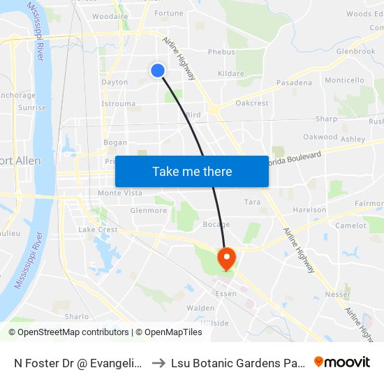 N Foster Dr @ Evangeline - N to Lsu Botanic Gardens Pavillion map