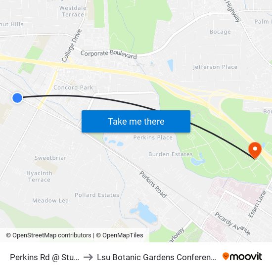 Perkins Rd @ Stuart - E to Lsu Botanic Gardens Conference Center map