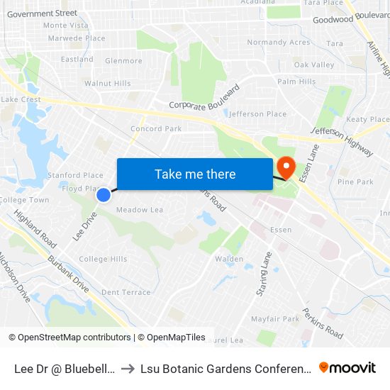 Lee Dr @ Bluebell Dr - N to Lsu Botanic Gardens Conference Center map