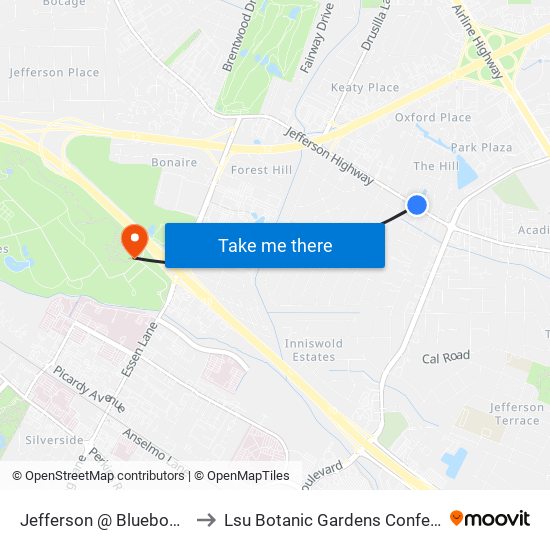 Jefferson @ Bluebonnet Rd - W to Lsu Botanic Gardens Conference Center map