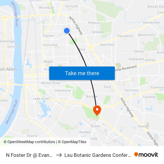 N Foster Dr @ Evangeline - N to Lsu Botanic Gardens Conference Center map