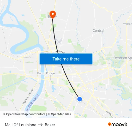 Mall Of Louisiana to Baker map