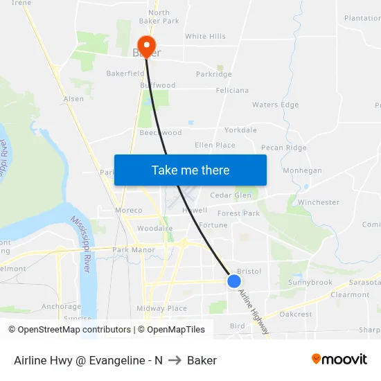 Airline Hwy @ Evangeline - N to Baker map