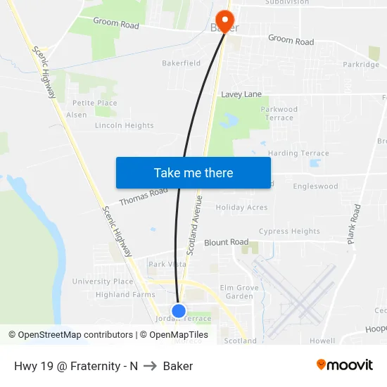Hwy 19 @ Fraternity - N to Baker map