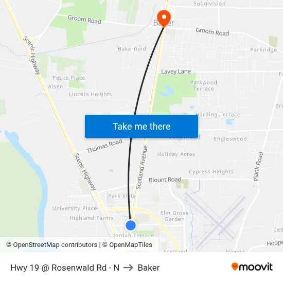 Hwy 19 @ Rosenwald Rd - N to Baker map