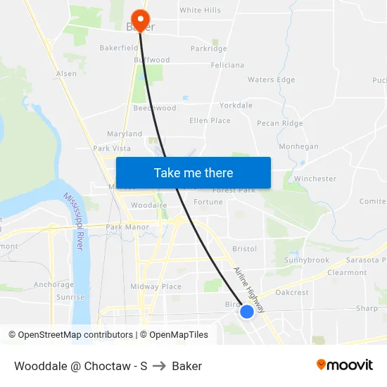 Wooddale @ Choctaw - S to Baker map