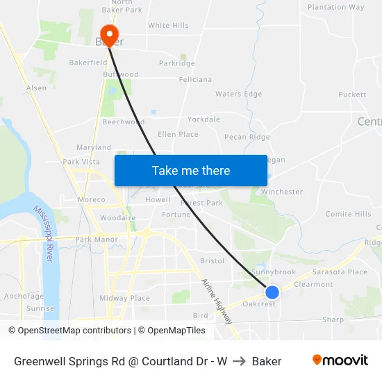 Greenwell Springs Rd @ Courtland Dr - W to Baker map