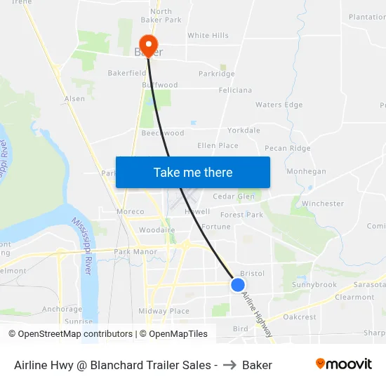 Airline Hwy @ Blanchard Trailer Sales - to Baker map
