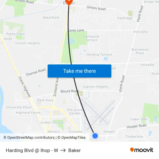 Harding Blvd @ Ihop - W to Baker map