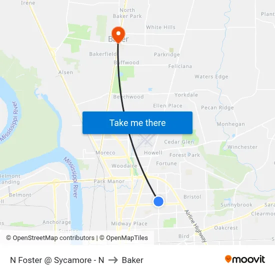 N Foster @ Sycamore - N to Baker map