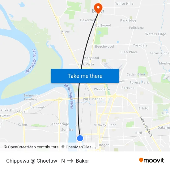 Chippewa @ Choctaw - N to Baker map