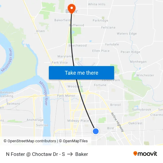 N Foster @ Choctaw Dr - S to Baker map