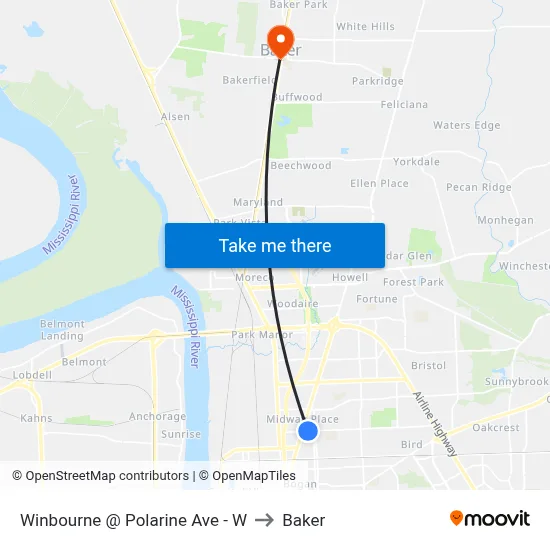 Winbourne @ Polarine Ave - W to Baker map