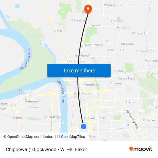 Chippewa @ Lockwood - W to Baker map