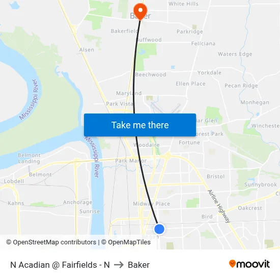 N Acadian @ Fairfields - N to Baker map