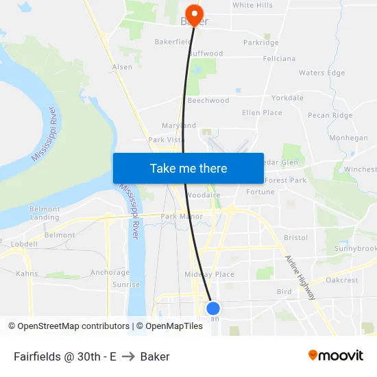 Fairfields @ 30th - E to Baker map